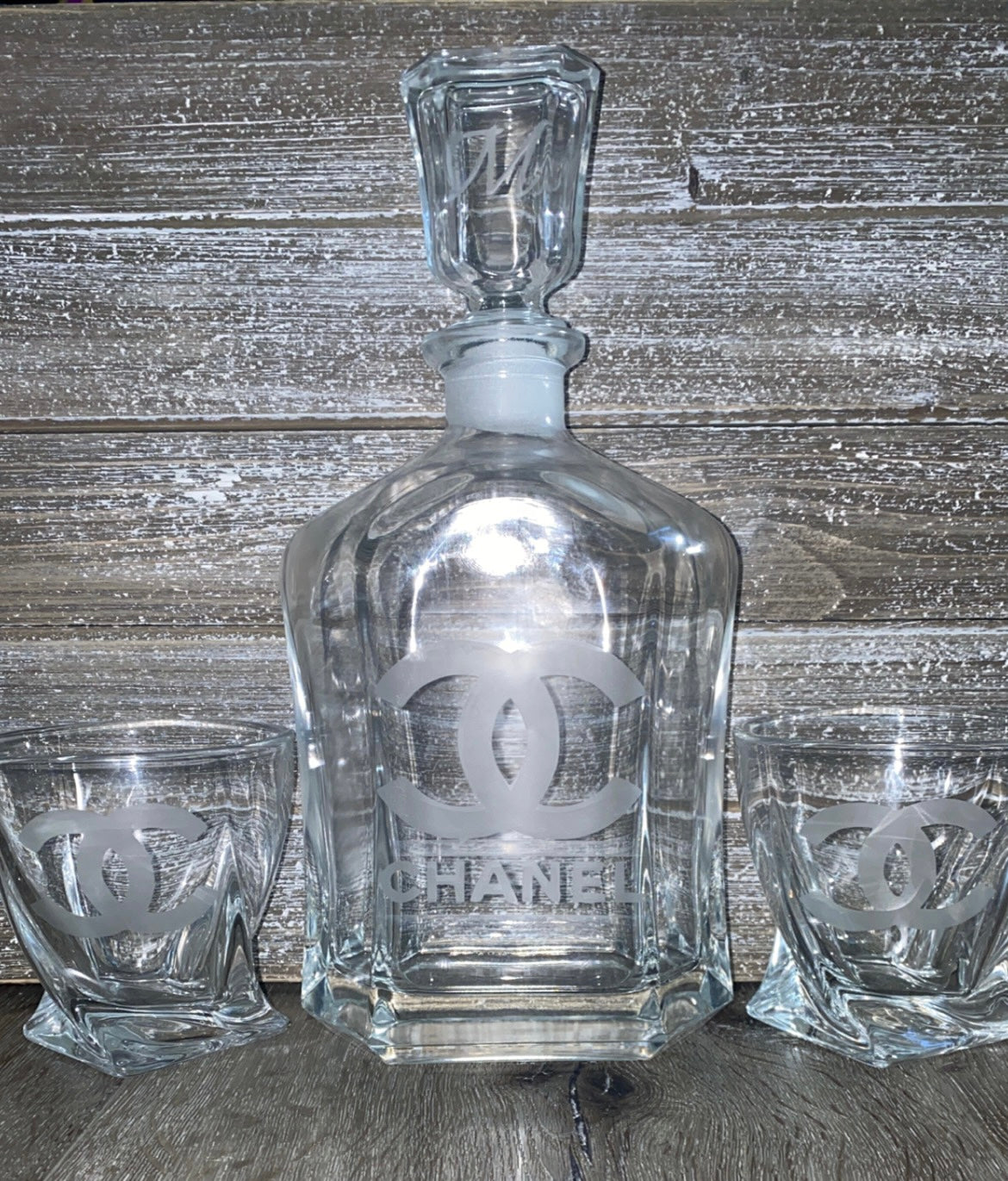 Etched Glass Decanter Set