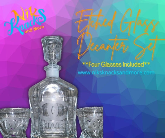 Etched Glass Decanter Set