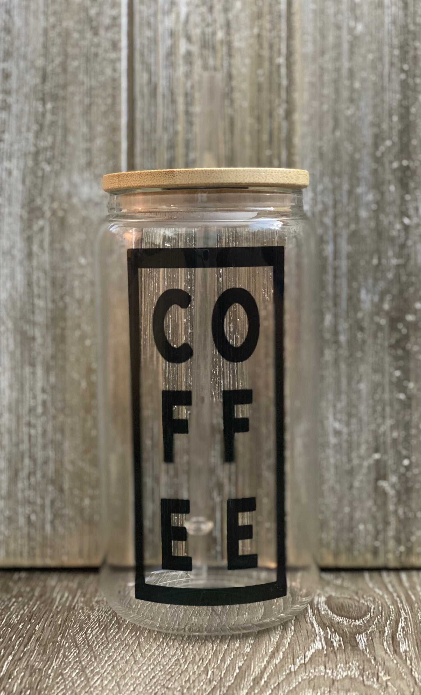 16 oz. Clear Glass Coffee Can with Bamboo Lid and Plastic Straw